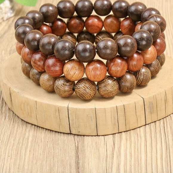 TopHanqi 3pcs Vintage Style Multi-color Wooden Beaded Elastic Stretch Bracelet S - Picture 2 of 3